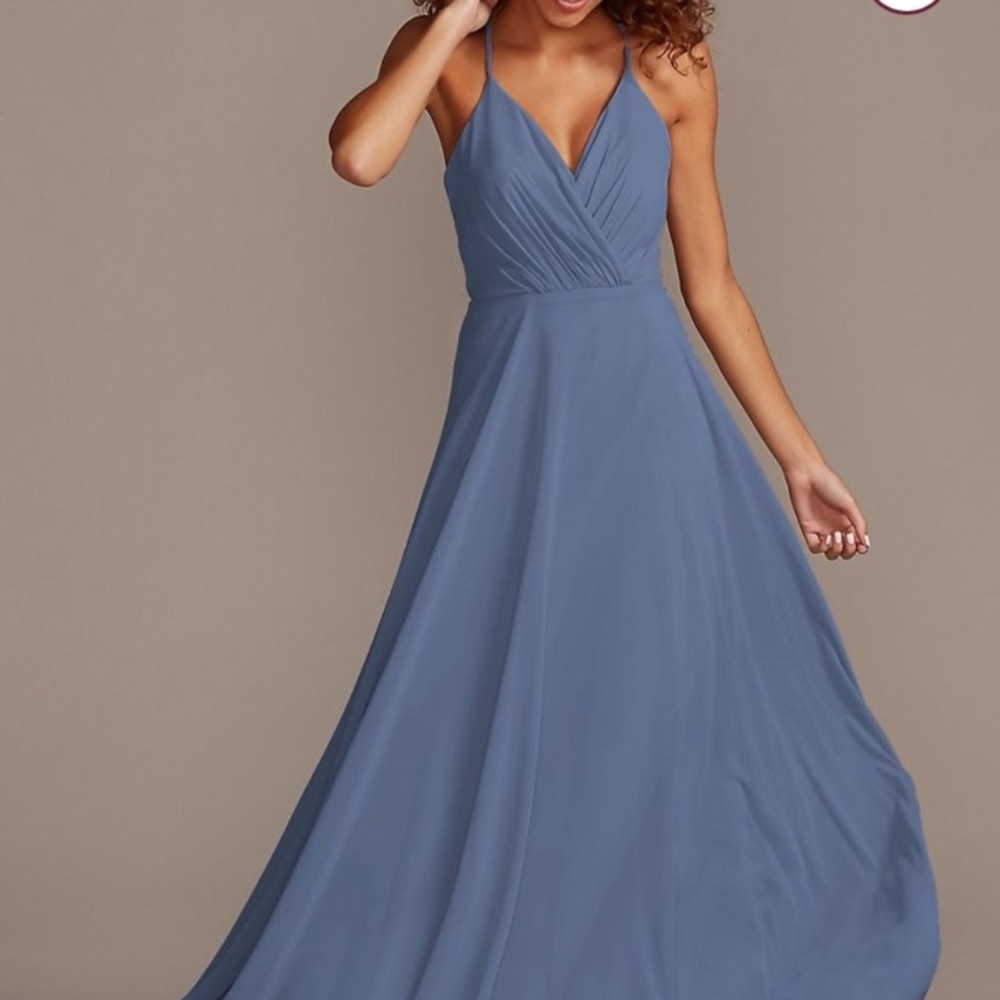 David’s Bridal Steel Blue Spaghetti Strap Dress